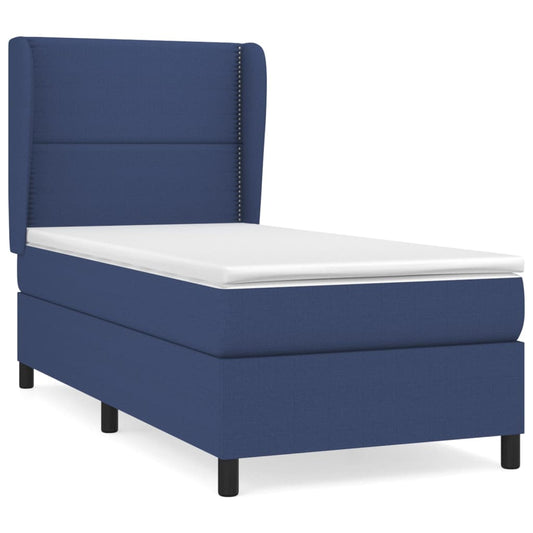vidaXL Κρεβάτι Boxspring με Στρώμα Μπλε 90x190 εκ.Υφασμάτινο