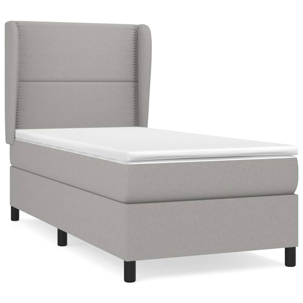 vidaXL Κρεβάτι Boxspring με Στρώμα Ανοιχτό Γκρι 90x200 εκ. Υφασμάτινο