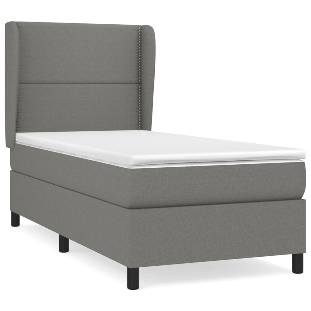 vidaXL Κρεβάτι Boxspring με Στρώμα Σκούρο Γκρι 90x200 εκ. Υφασμάτινο