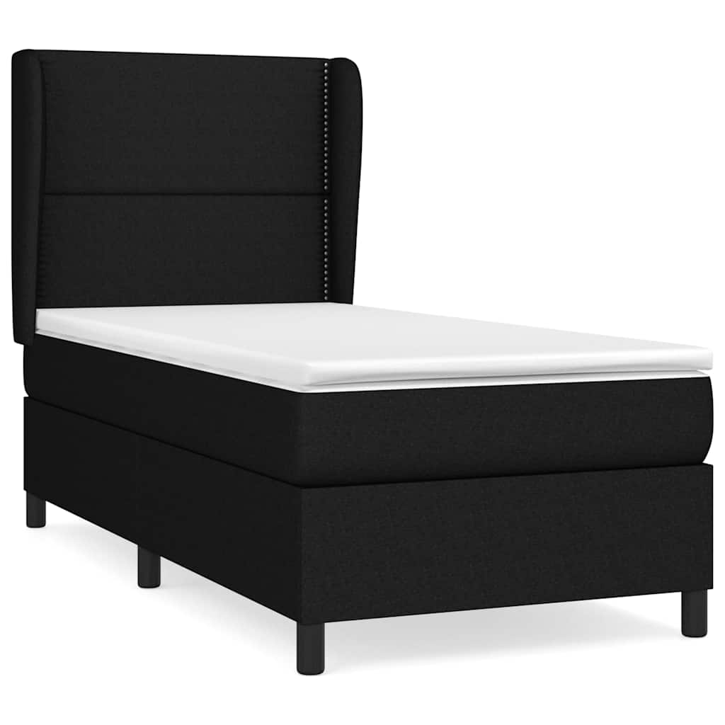 vidaXL Κρεβάτι Boxspring με Στρώμα Μαύρο 90x200 εκ. Υφασμάτινο