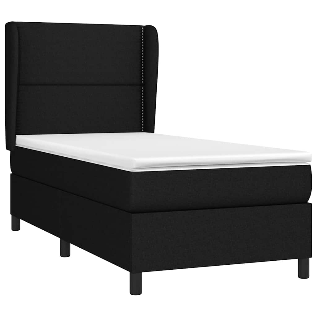 vidaXL Κρεβάτι Boxspring με Στρώμα Μαύρο 90x200 εκ. Υφασμάτινο
