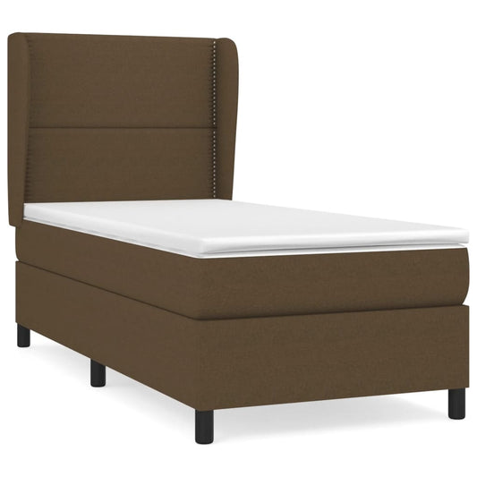 vidaXL Κρεβάτι Boxspring με Στρώμα Σκούρο Καφέ 90x200 εκ. Υφασμάτινο