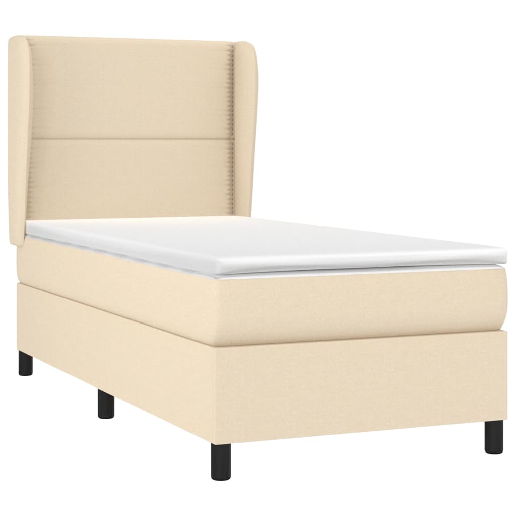 vidaXL Κρεβάτι Boxspring με Στρώμα Κρεμ 90x200 εκ.Υφασμάτινο