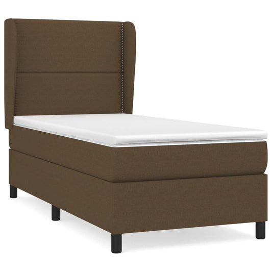 vidaXL Κρεβάτι Boxspring με Στρώμα Σκούρο Καφέ 100x200 εκ. Υφασμάτινο