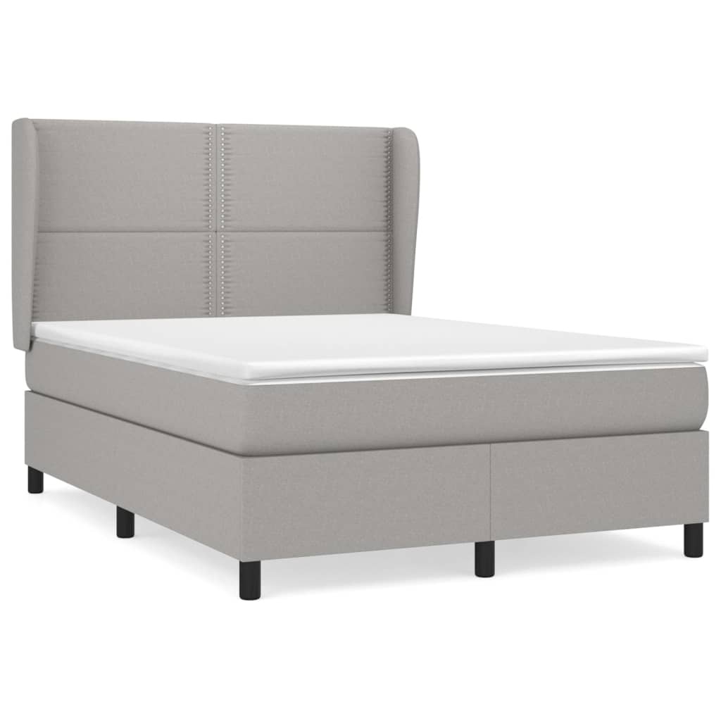 vidaXL Κρεβάτι Boxspring με Στρώμα Ανοιχτό Γκρι 140x190 εκ. Υφασμάτινο