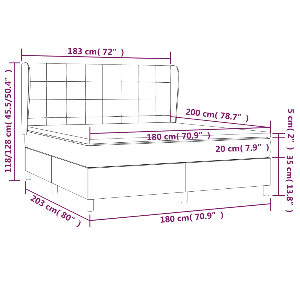 vidaXL Κρεβάτι Boxspring με Στρώμα Σκούρο Γκρι 180x200 εκ Υφασμάτιν