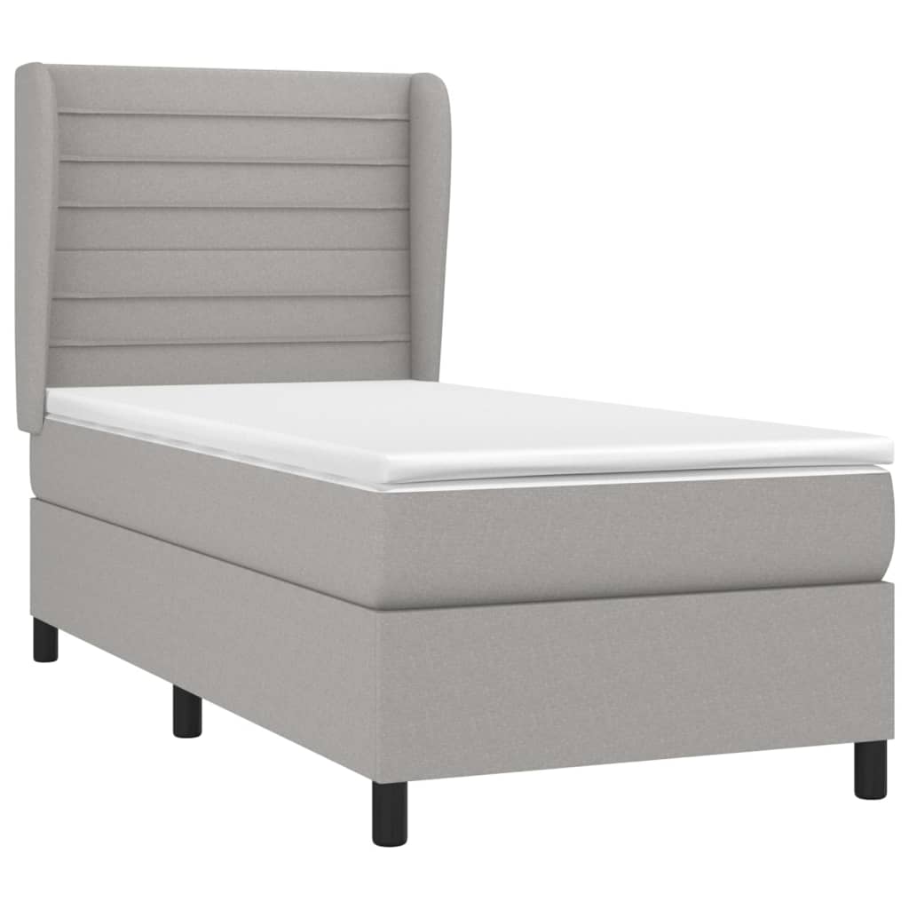 vidaXL Κρεβάτι Boxspring με Στρώμα Ανοιχτό Γκρι 90x190 εκ. Υφασμάτινο
