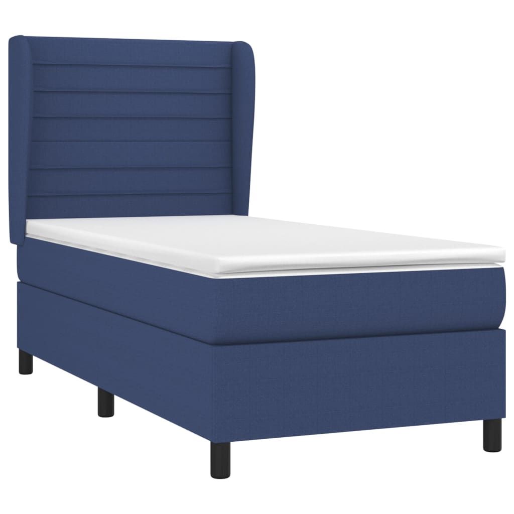 vidaXL Κρεβάτι Boxspring με Στρώμα Μπλε 90x200 εκ.Υφασμάτινο
