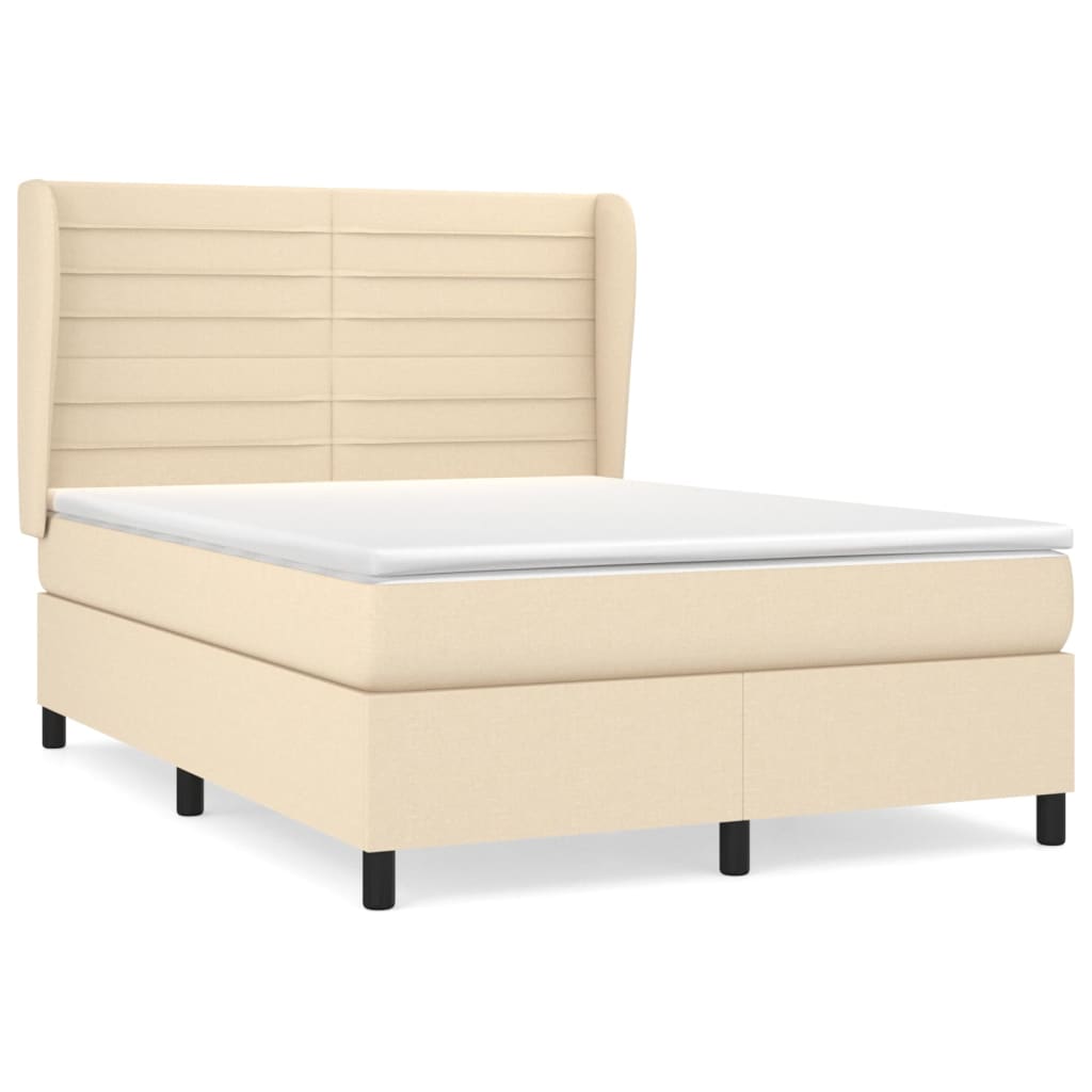 vidaXL Κρεβάτι Boxspring με Στρώμα Κρεμ 140x190 εκ. Υφασμάτινο