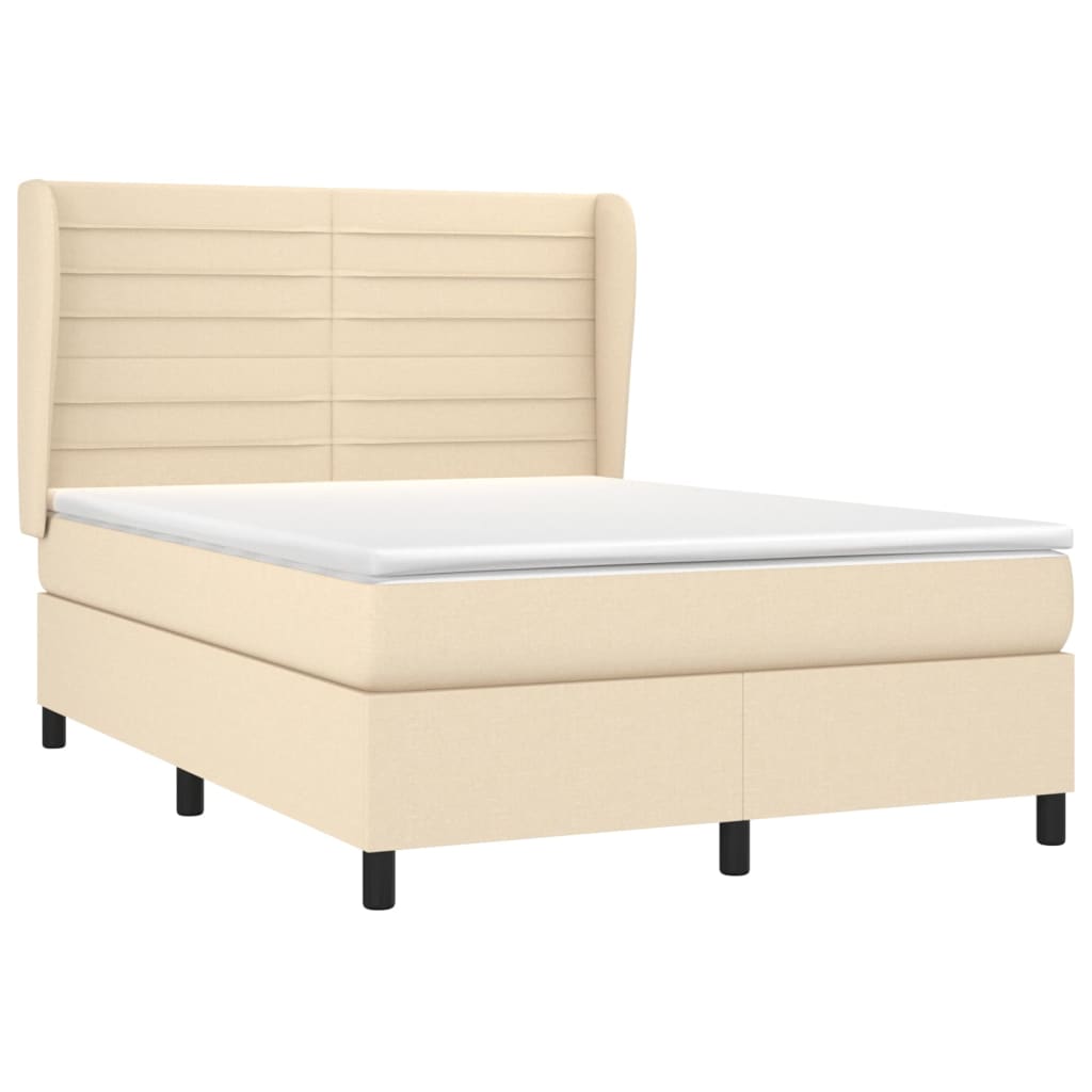 vidaXL Κρεβάτι Boxspring με Στρώμα Κρεμ 140x190 εκ. Υφασμάτινο