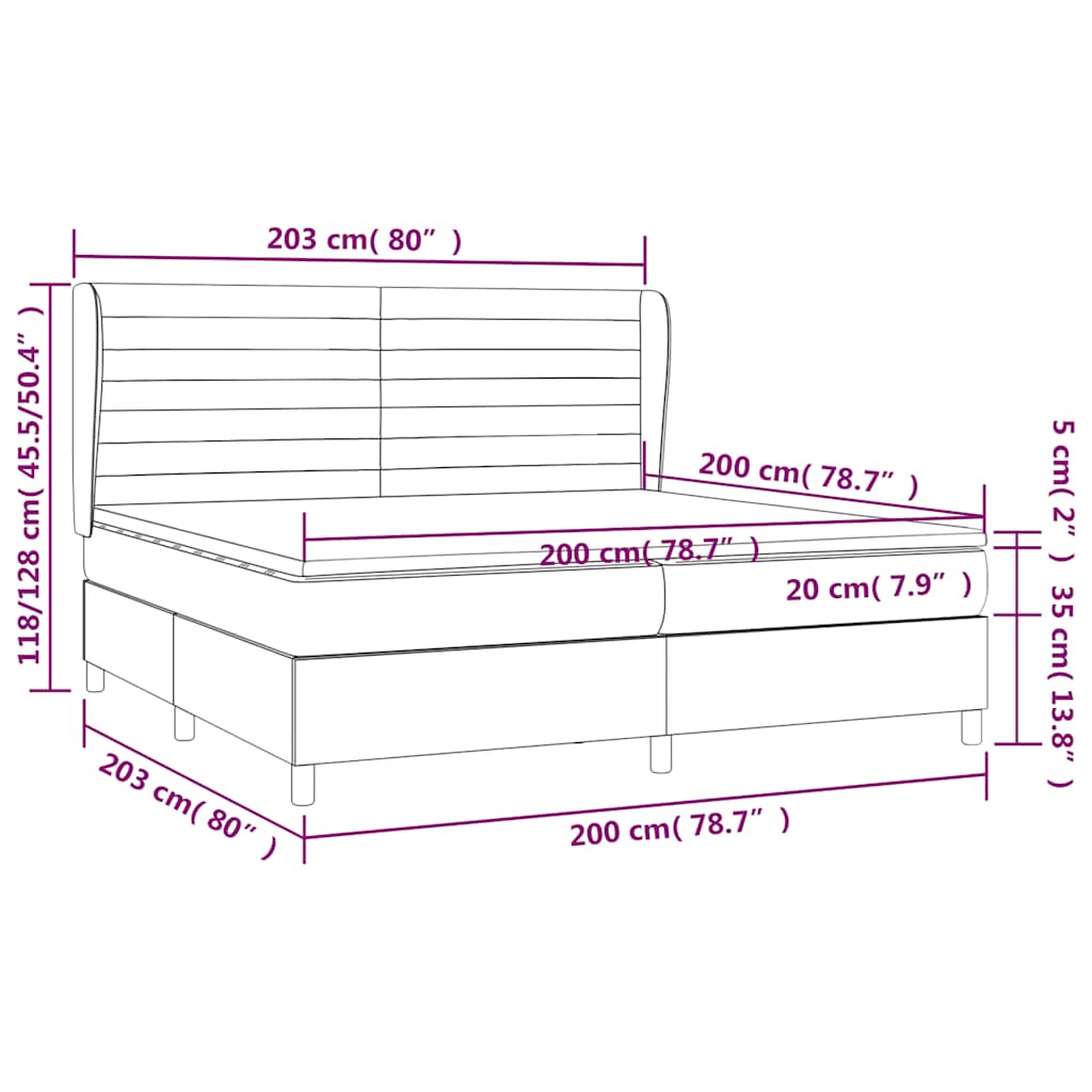 vidaXL Κρεβάτι Boxspring με Στρώμα Μαύρο 200x200 εκ. Υφασμάτινο