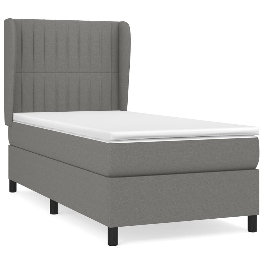 vidaXL Κρεβάτι Boxspring με Στρώμα Σκούρο Γκρι 90x190 εκ. Υφασμάτινο