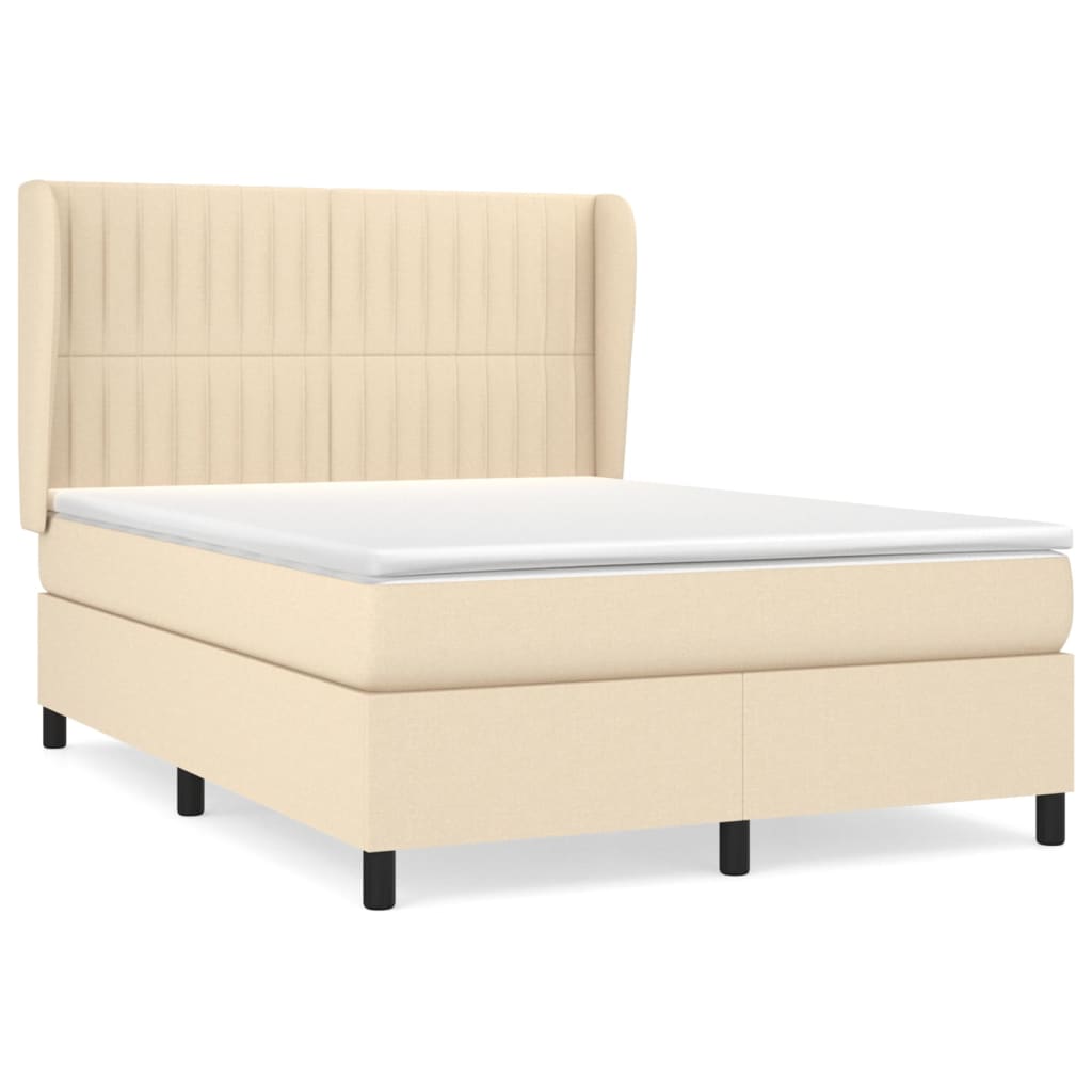 vidaXL Κρεβάτι Boxspring με Στρώμα Κρεμ 140x190 εκ. Υφασμάτινο