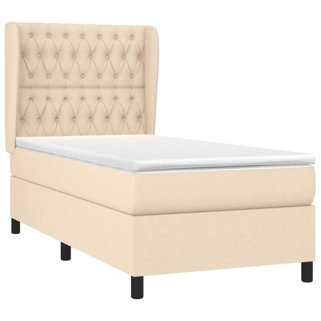 vidaXL Κρεβάτι Boxspring με Στρώμα Κρεμ 90x190 εκ.Υφασμάτινο