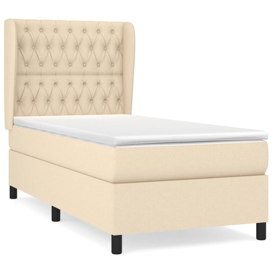 vidaXL Κρεβάτι Boxspring με Στρώμα Κρεμ 100 x 200 εκ. Υφασμάτινο