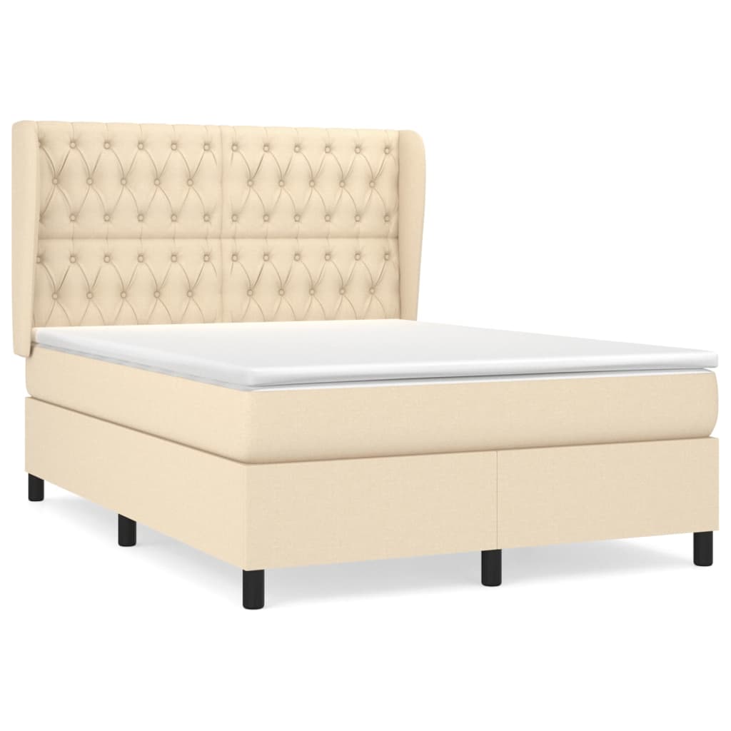 vidaXL Κρεβάτι Boxspring με Στρώμα Κρεμ 140x190 εκ. Υφασμάτινο