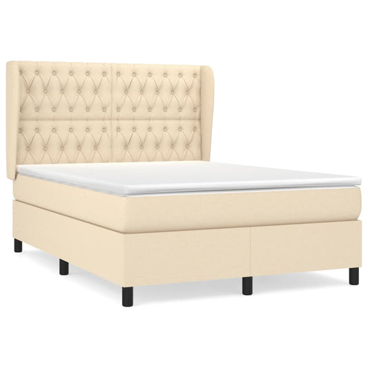 vidaXL Κρεβάτι Boxspring με Στρώμα Κρεμ 140x200 εκ. Υφασμάτινο