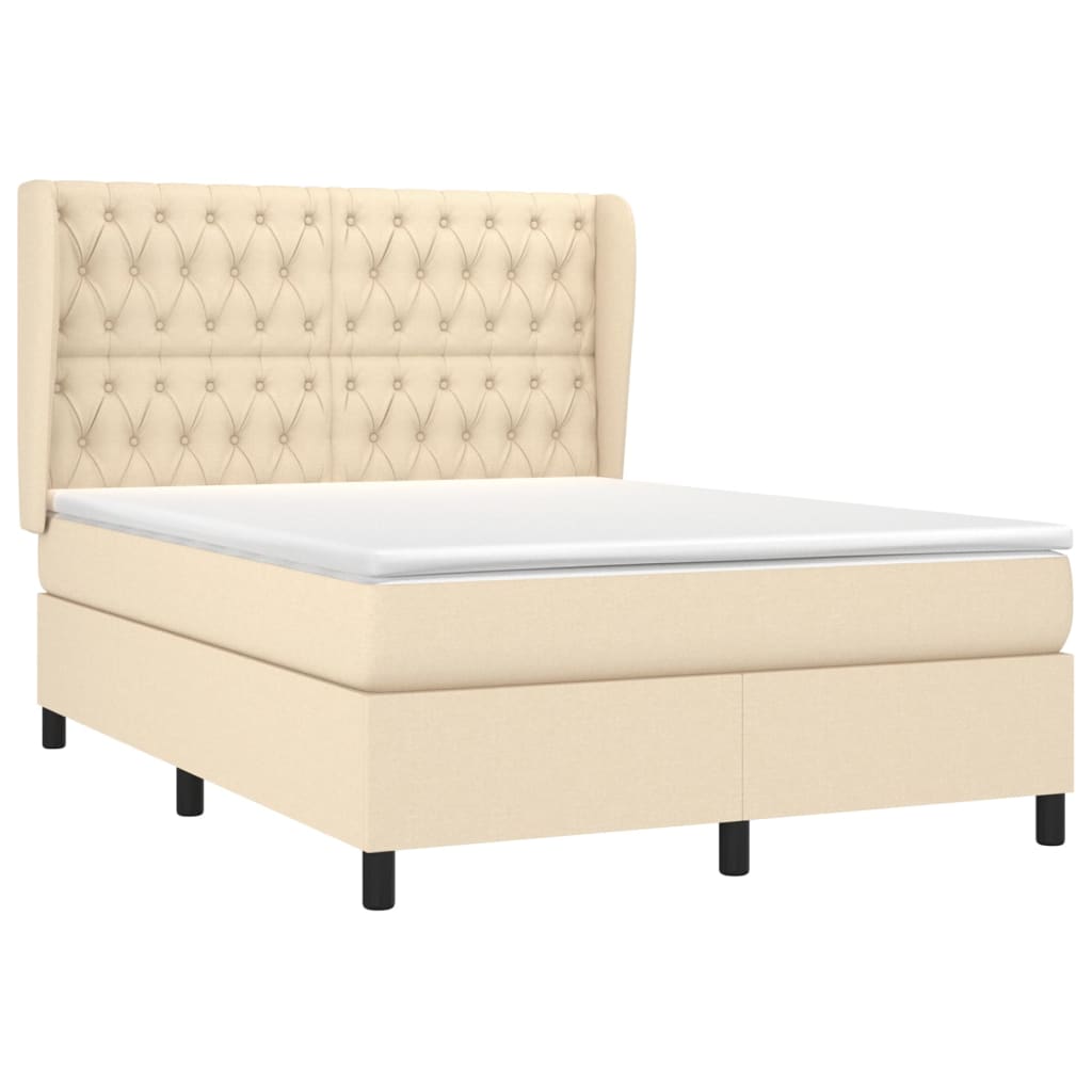 vidaXL Κρεβάτι Boxspring με Στρώμα Κρεμ 140x200 εκ. Υφασμάτινο