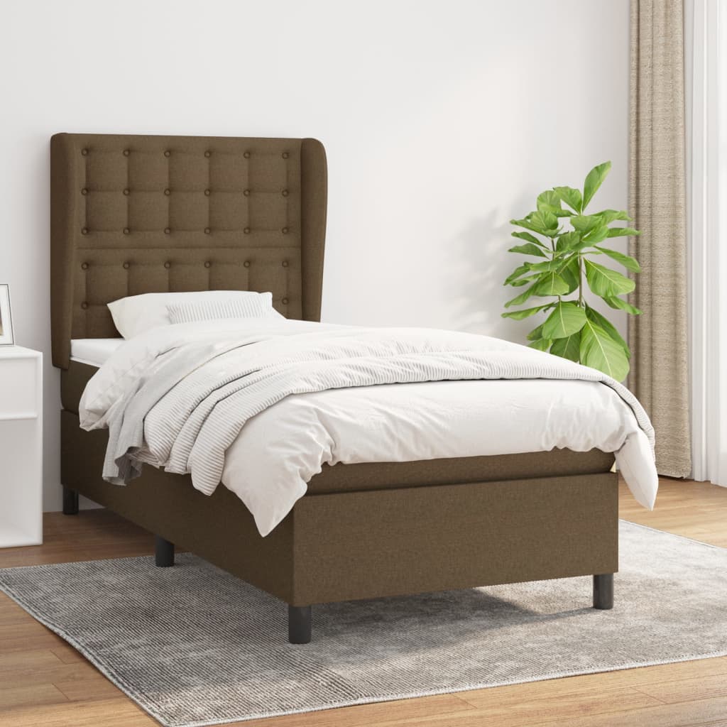vidaXL Κρεβάτι Boxspring με Στρώμα Σκούρο Καφέ 90x190 εκ. Υφασμάτινο