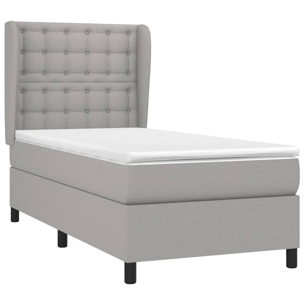 vidaXL Κρεβάτι Boxspring με Στρώμα Ανοιχτό Γκρι 90x200 εκ. Υφασμάτινο