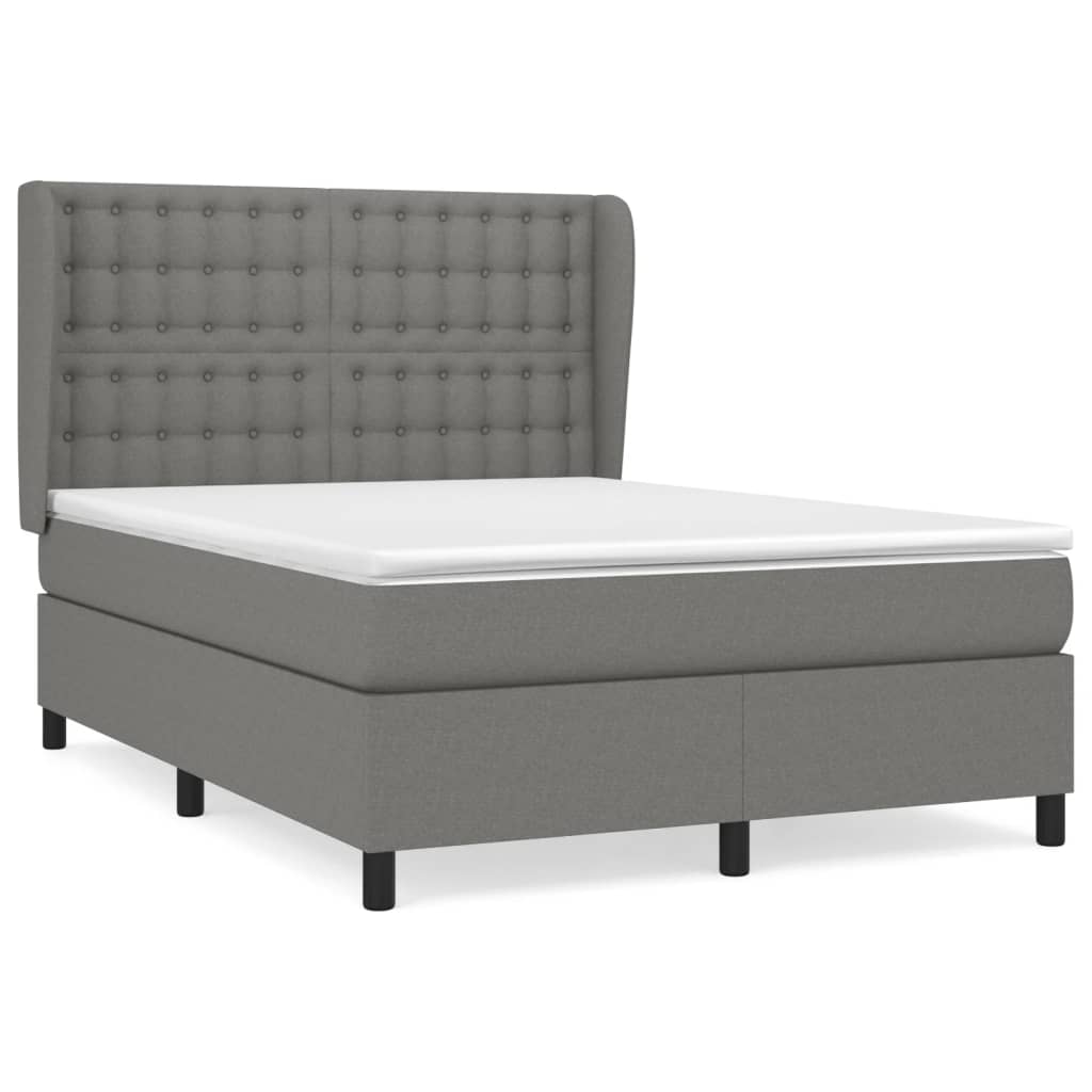 vidaXL Κρεβάτι Boxspring με Στρώμα Σκούρο Γκρι 140x200 εκ Υφασμάτινο