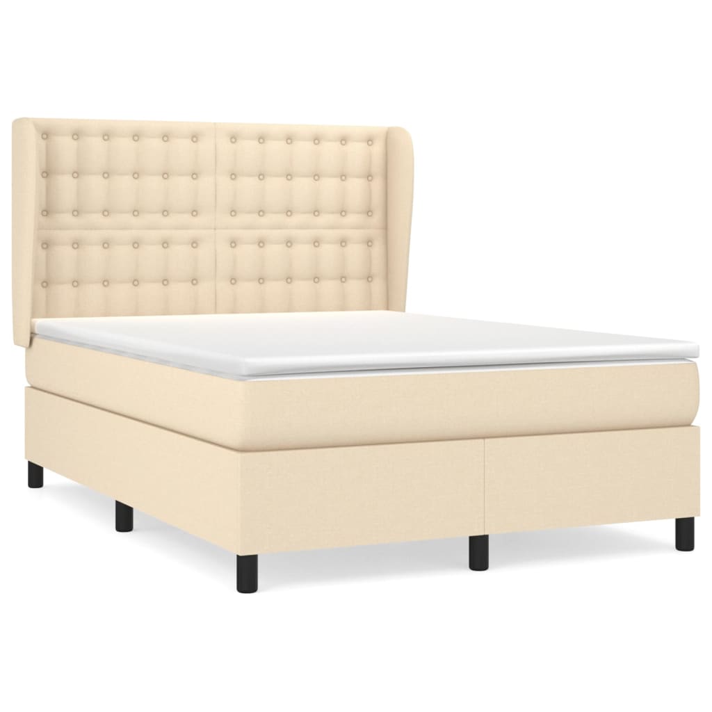 vidaXL Κρεβάτι Boxspring με Στρώμα Κρεμ 140x200 εκ. Υφασμάτινο