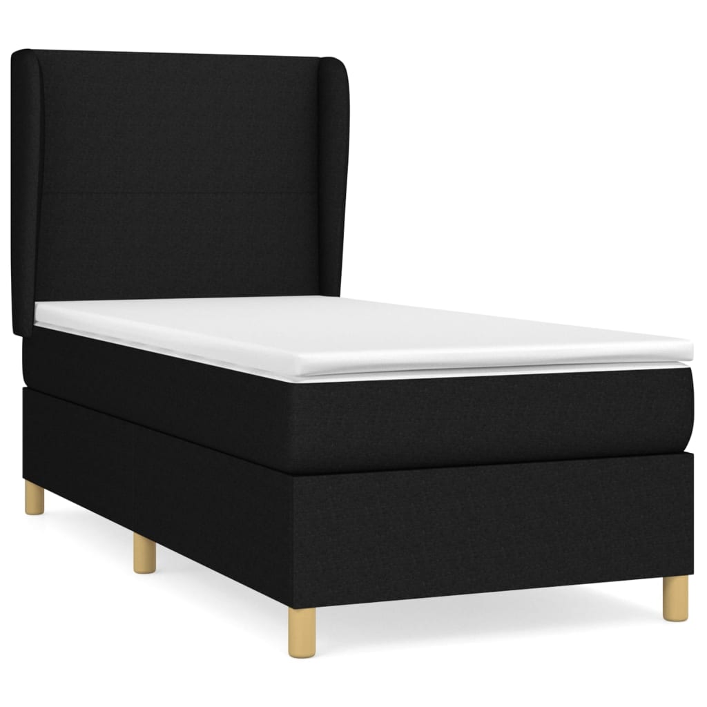 vidaXL Κρεβάτι Boxspring με Στρώμα Μαύρο 90x190 εκ.Υφασμάτινο