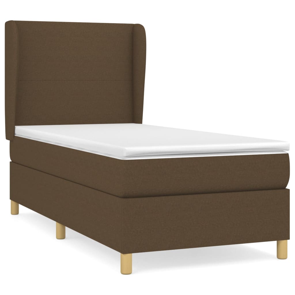 vidaXL Κρεβάτι Boxspring με Στρώμα Σκούρο Καφέ 90x190 εκ. Υφασμάτινο