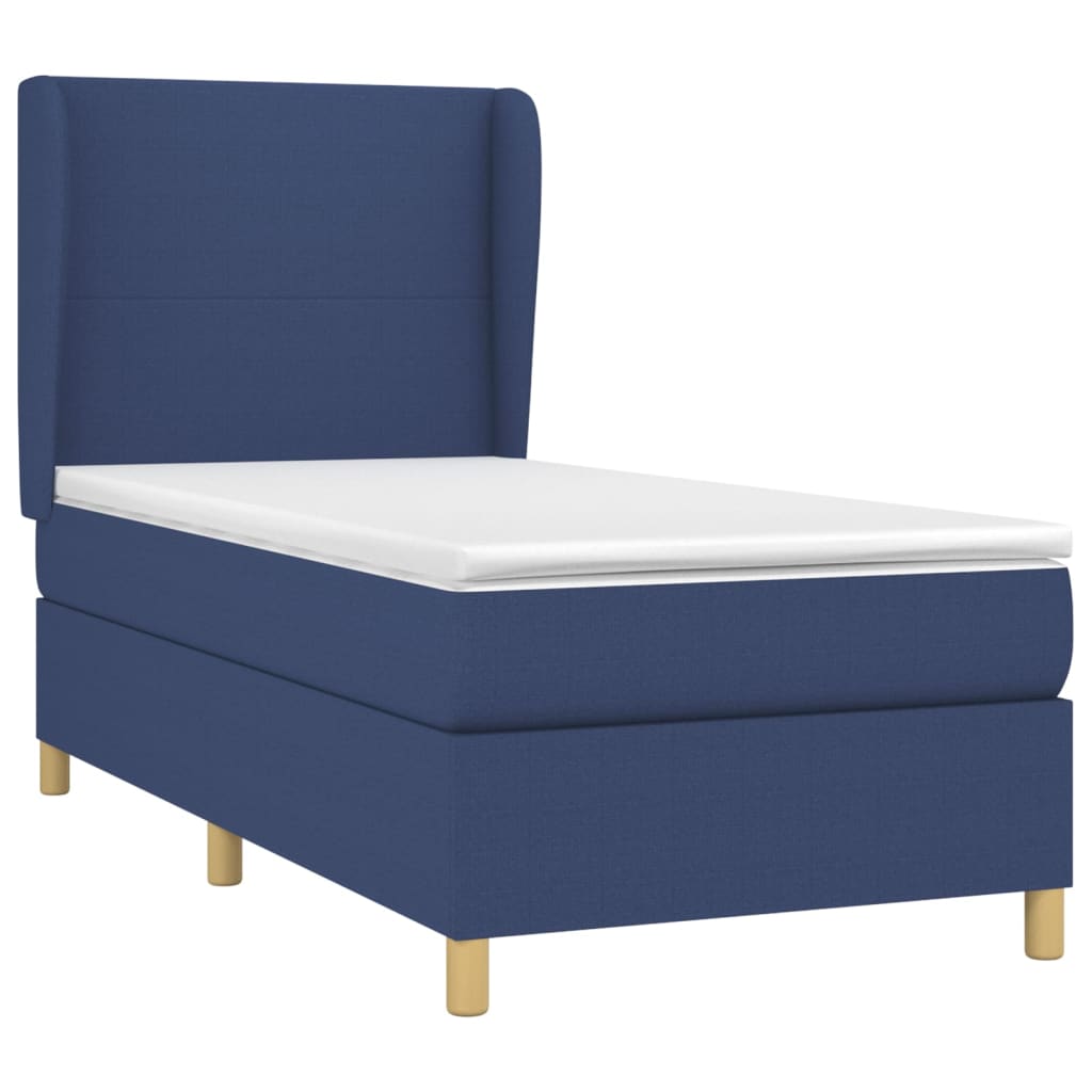 vidaXL Κρεβάτι Boxspring με Στρώμα Μπλε 90x190 εκ.Υφασμάτινο