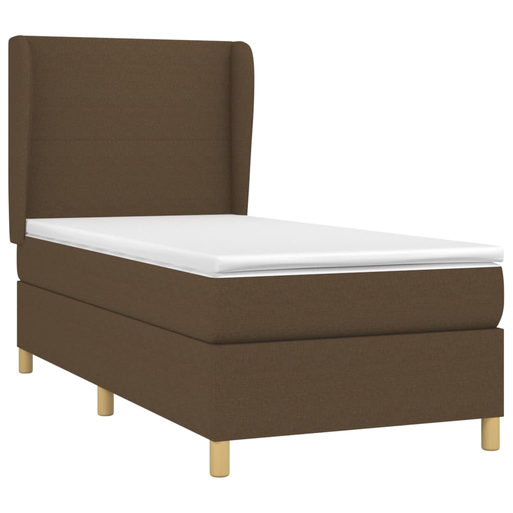 vidaXL Κρεβάτι Boxspring με Στρώμα Σκούρο Καφέ 100x200 εκ. Υφασμάτινο
