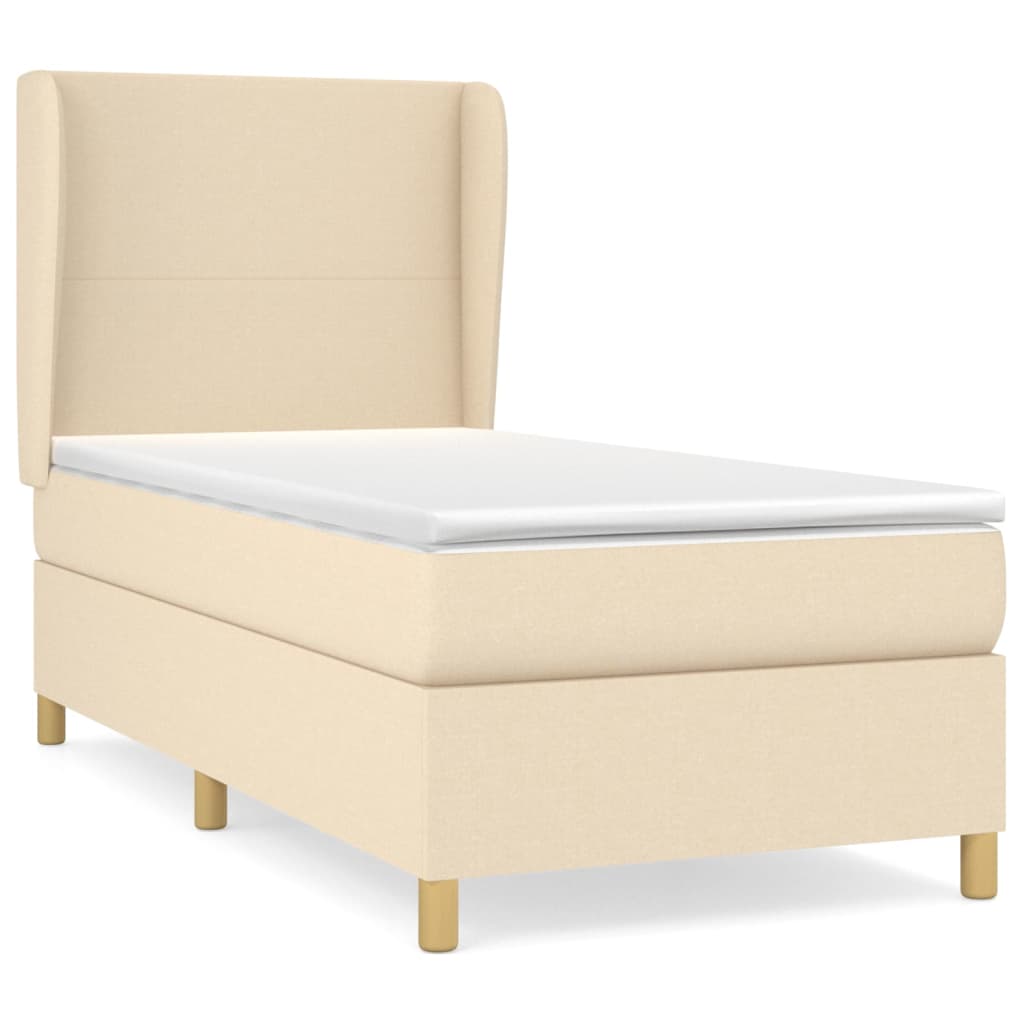 vidaXL Κρεβάτι Boxspring με Στρώμα Κρεμ 100 x 200 εκ. Υφασμάτινο