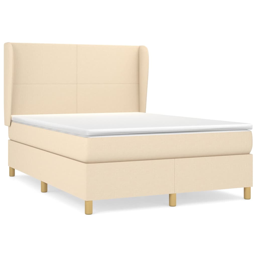 vidaXL Κρεβάτι Boxspring με Στρώμα Κρεμ 140x190 εκ. Υφασμάτινο