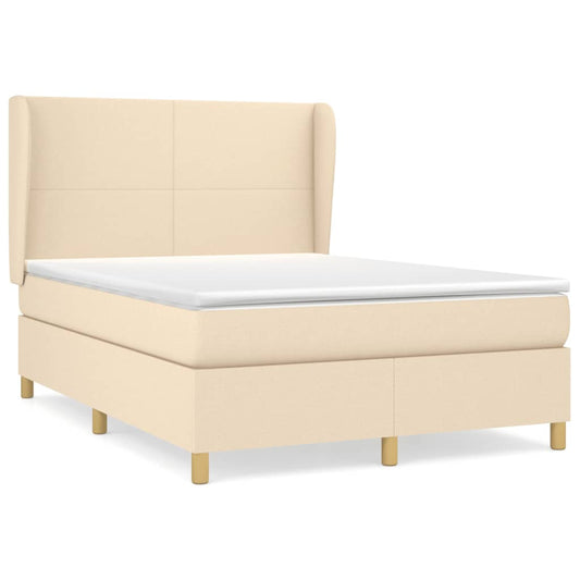 vidaXL Κρεβάτι Boxspring με Στρώμα Κρεμ 140x200 εκ. Υφασμάτινο