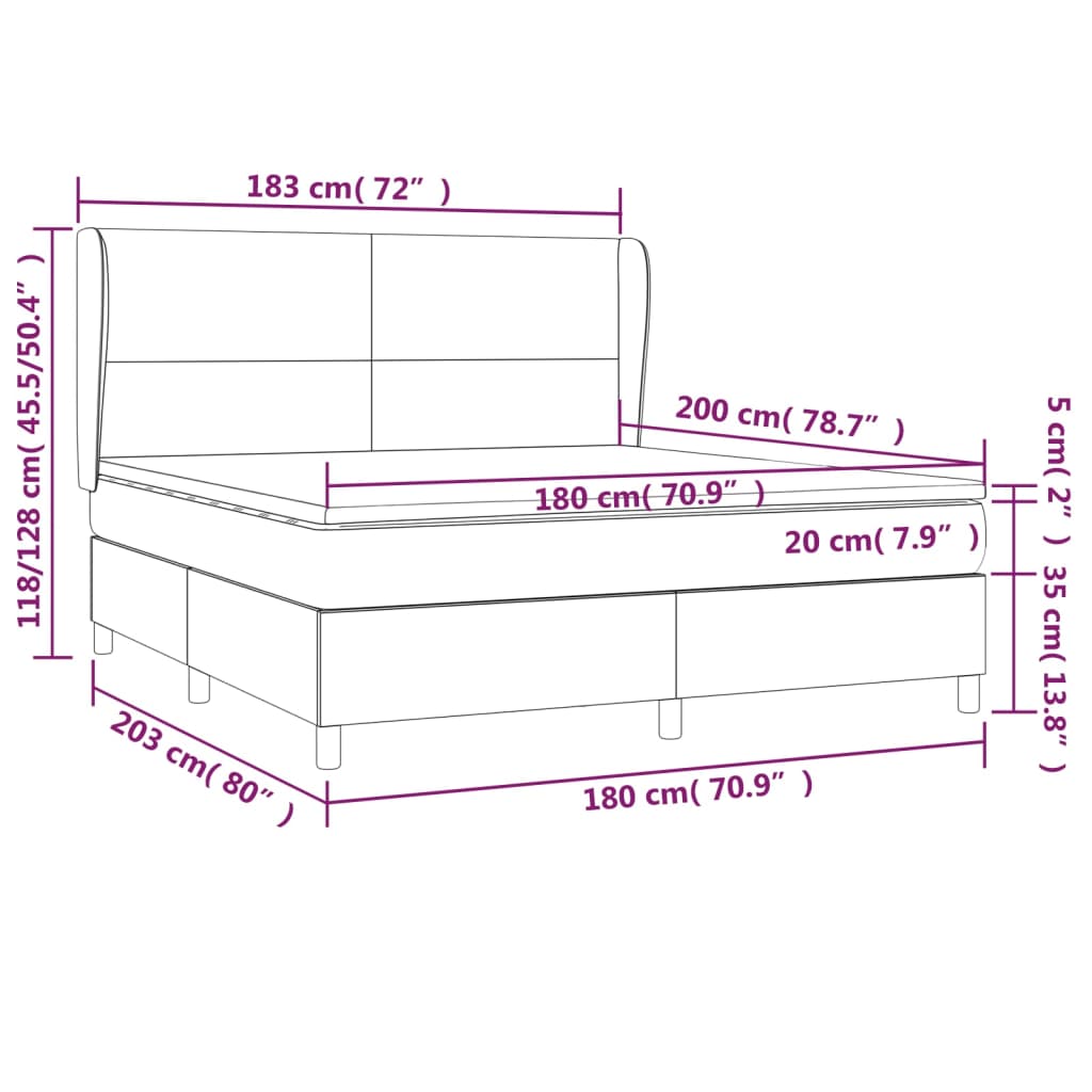vidaXL Κρεβάτι Boxspring με Στρώμα Μαύρο 180x200 εκ. Υφασμάτινο