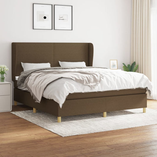 vidaXL Κρεβάτι Boxspring με Στρώμα Σκούρο Καφέ 180x200 εκ Υφασμάτινο