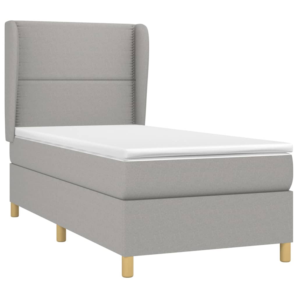vidaXL Κρεβάτι Boxspring με Στρώμα Ανοιχτό Γκρι 90x190 εκ. Υφασμάτινο