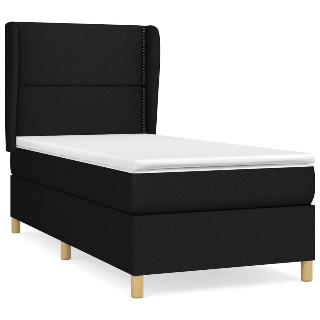 vidaXL Κρεβάτι Boxspring με Στρώμα Μαύρο 90x190 εκ.Υφασμάτινο