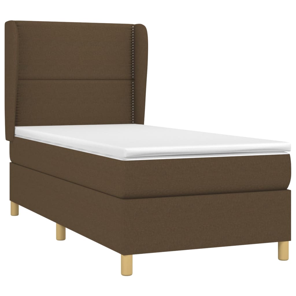 vidaXL Κρεβάτι Boxspring με Στρώμα Σκούρο Καφέ 100x200 εκ. Υφασμάτινο