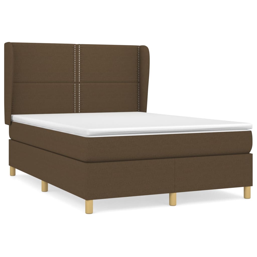 vidaXL Κρεβάτι Boxspring με Στρώμα Σκούρο Καφέ 140x190 εκ. Υφασμάτινο