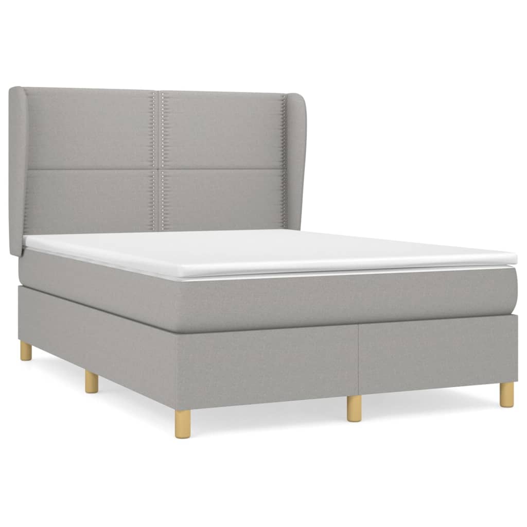 vidaXL Κρεβάτι Boxspring με Στρώμα Ανοιχτό Γκρι 140x200 εκ. Υφασμάτινο
