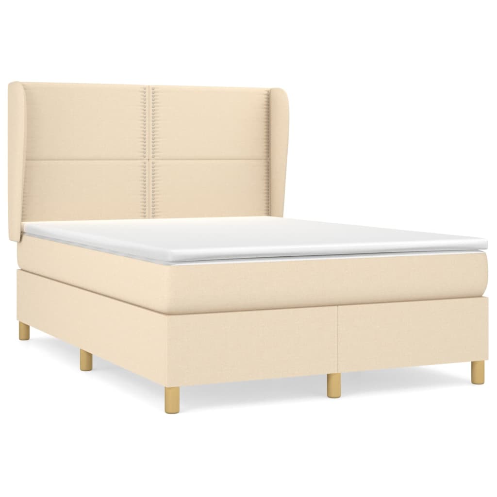 vidaXL Κρεβάτι Boxspring με Στρώμα Κρεμ 140x200 εκ. Υφασμάτινο