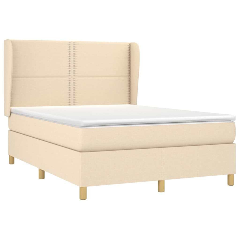 vidaXL Κρεβάτι Boxspring με Στρώμα Κρεμ 140x200 εκ. Υφασμάτινο