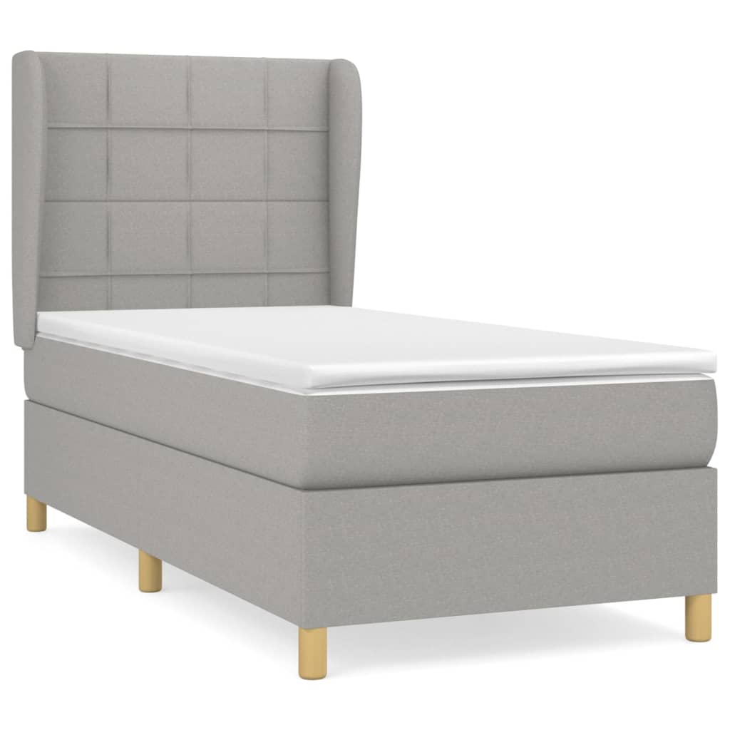 vidaXL Κρεβάτι Boxspring με Στρώμα Ανοιχτό Γκρι 90x190 εκ. Υφασμάτινο