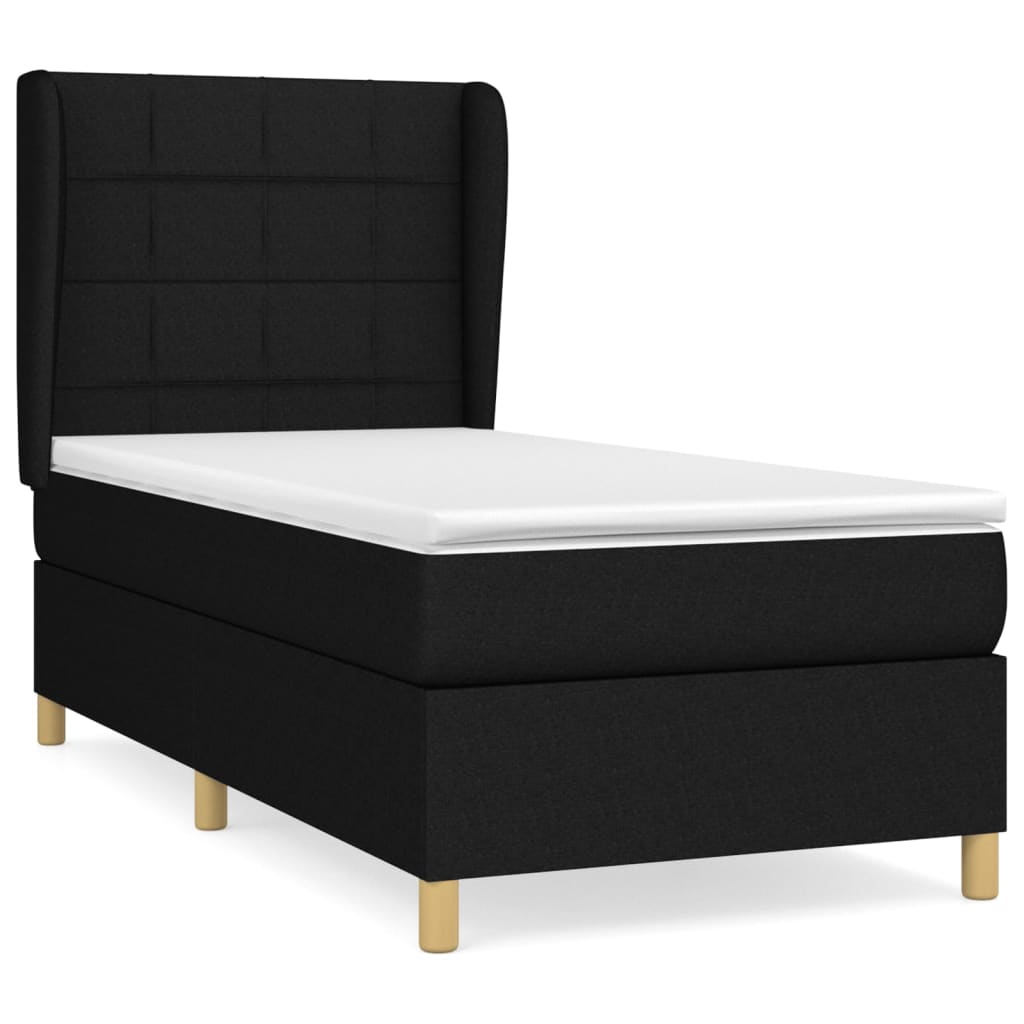 vidaXL Κρεβάτι Boxspring με Στρώμα Μαύρο 90x190 εκ.Υφασμάτινο