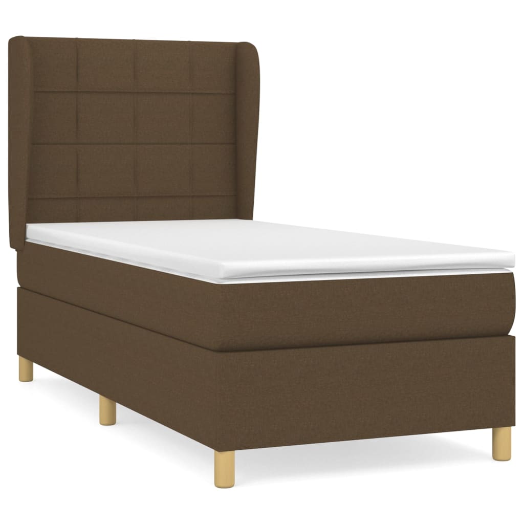 vidaXL Κρεβάτι Boxspring με Στρώμα Σκούρο Καφέ 90x190 εκ. Υφασμάτινο