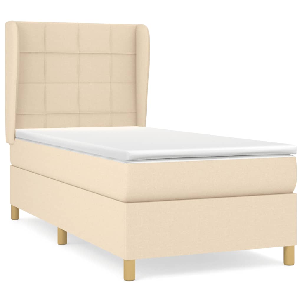 vidaXL Κρεβάτι Boxspring με Στρώμα Κρεμ 90x200 εκ.Υφασμάτινο