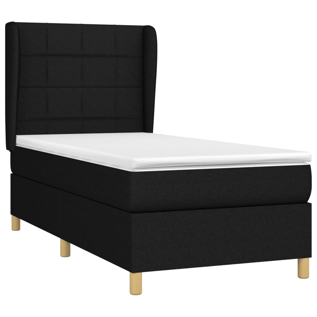vidaXL Κρεβάτι Boxspring με Στρώμα Μαύρο 100 x 200 εκ. Υφασμάτινο