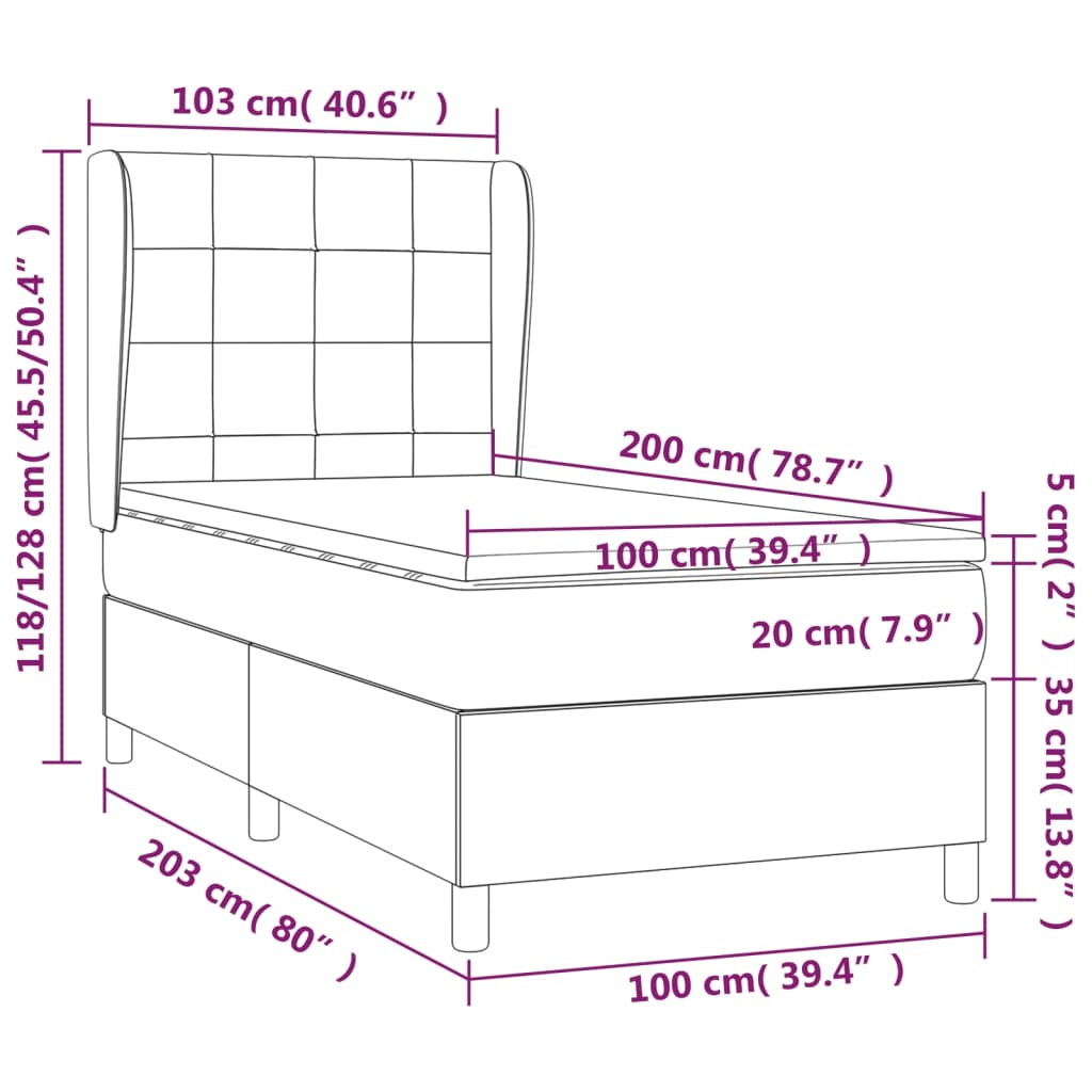 vidaXL Κρεβάτι Boxspring με Στρώμα Κρεμ 100 x 200 εκ. Υφασμάτινο