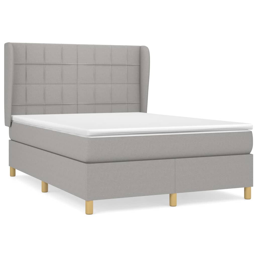 vidaXL Κρεβάτι Boxspring με Στρώμα Ανοιχτό Γκρι 140x190 εκ. Υφασμάτινο