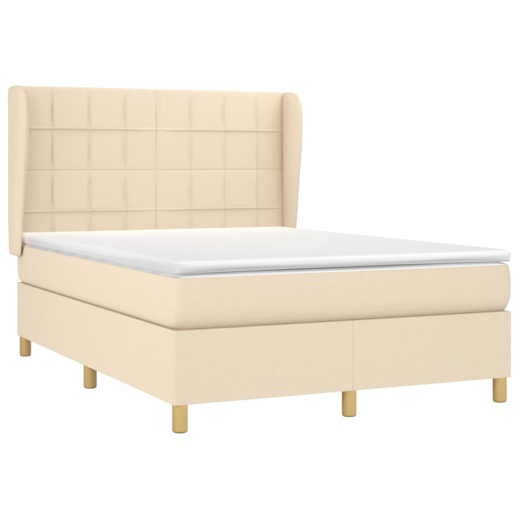 vidaXL Κρεβάτι Boxspring με Στρώμα Κρεμ 140x190 εκ. Υφασμάτινο